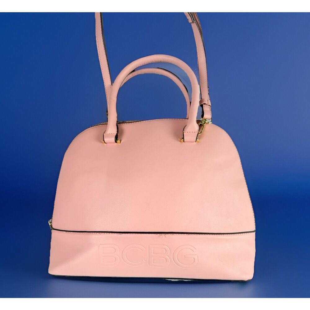 BCBG Bag Paris Women's Pink Faux Leather Gold Zip Double Handle Handbag